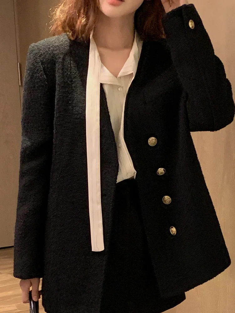 

Korean Ele Small Fraance Sle Woolen Coat Women's Early Winter Faion Versatile V-ne Single Button Muffin Jaet