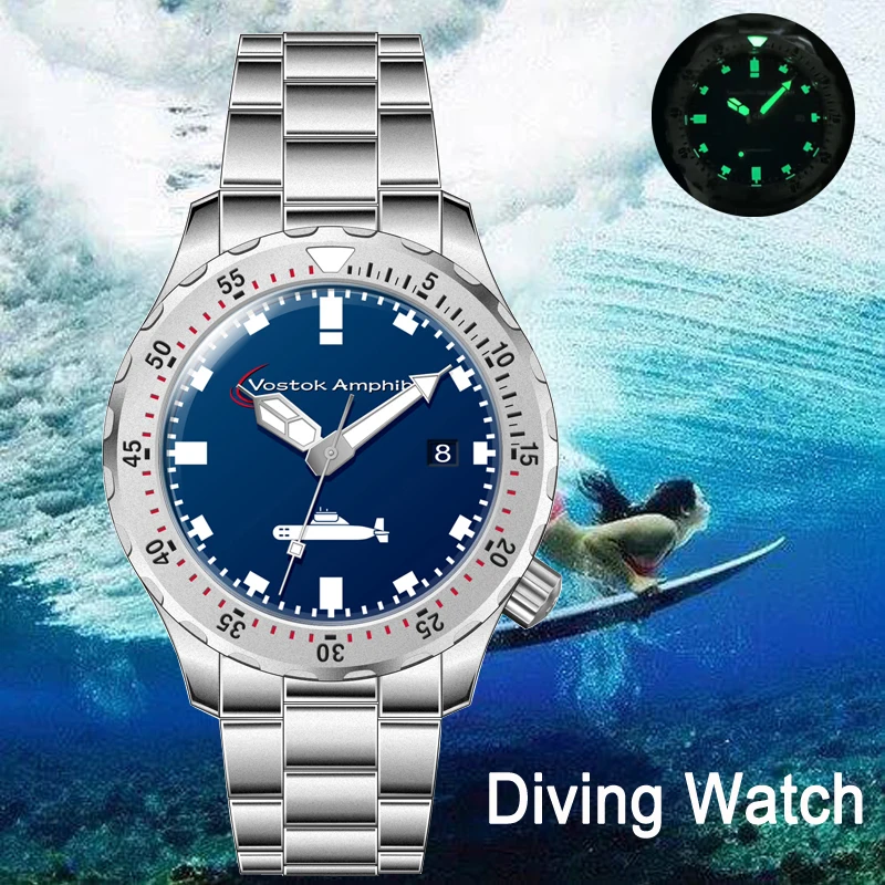 

Germany Design Vostok Amphibia Mechanical Watches Men Automatic Diver Herren Uhr Herrenarmbanduhr Mechanische Uhren Automatik