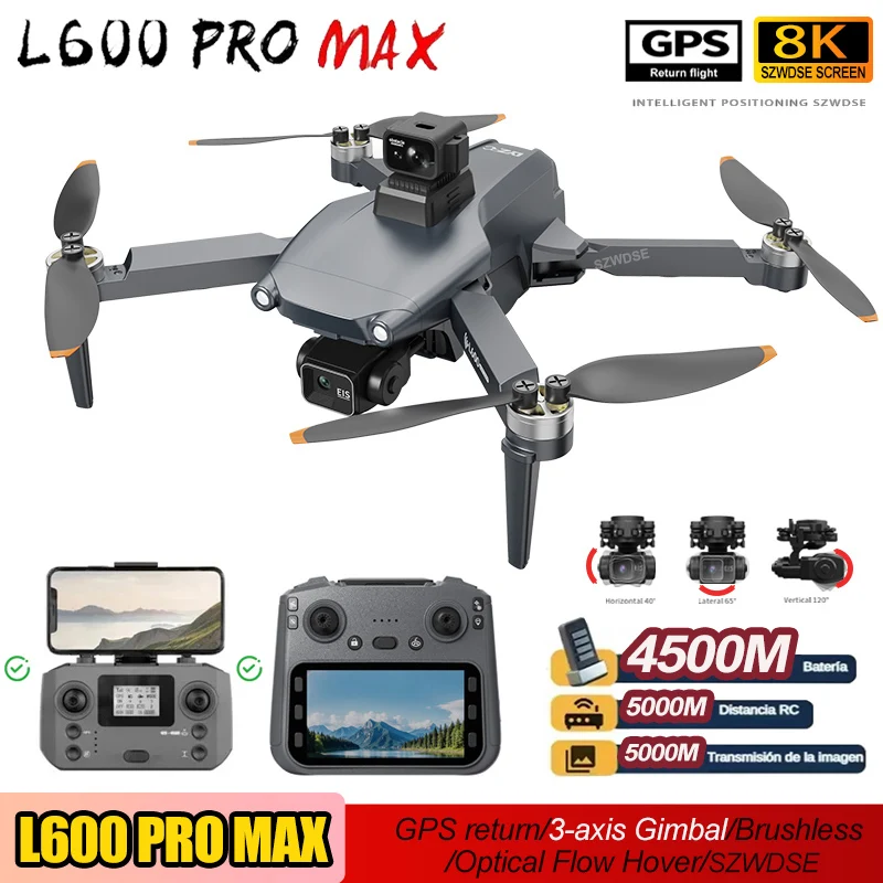 

Профессиональный GPS-дрон L600 PRO MAX с двойной камерой 4K HD, 3-осевым стабилизатором, обходом препятствий, FPV, бесщеточный, 5G WIFI, радиоуправляемый квадрокоптер (игрушка)