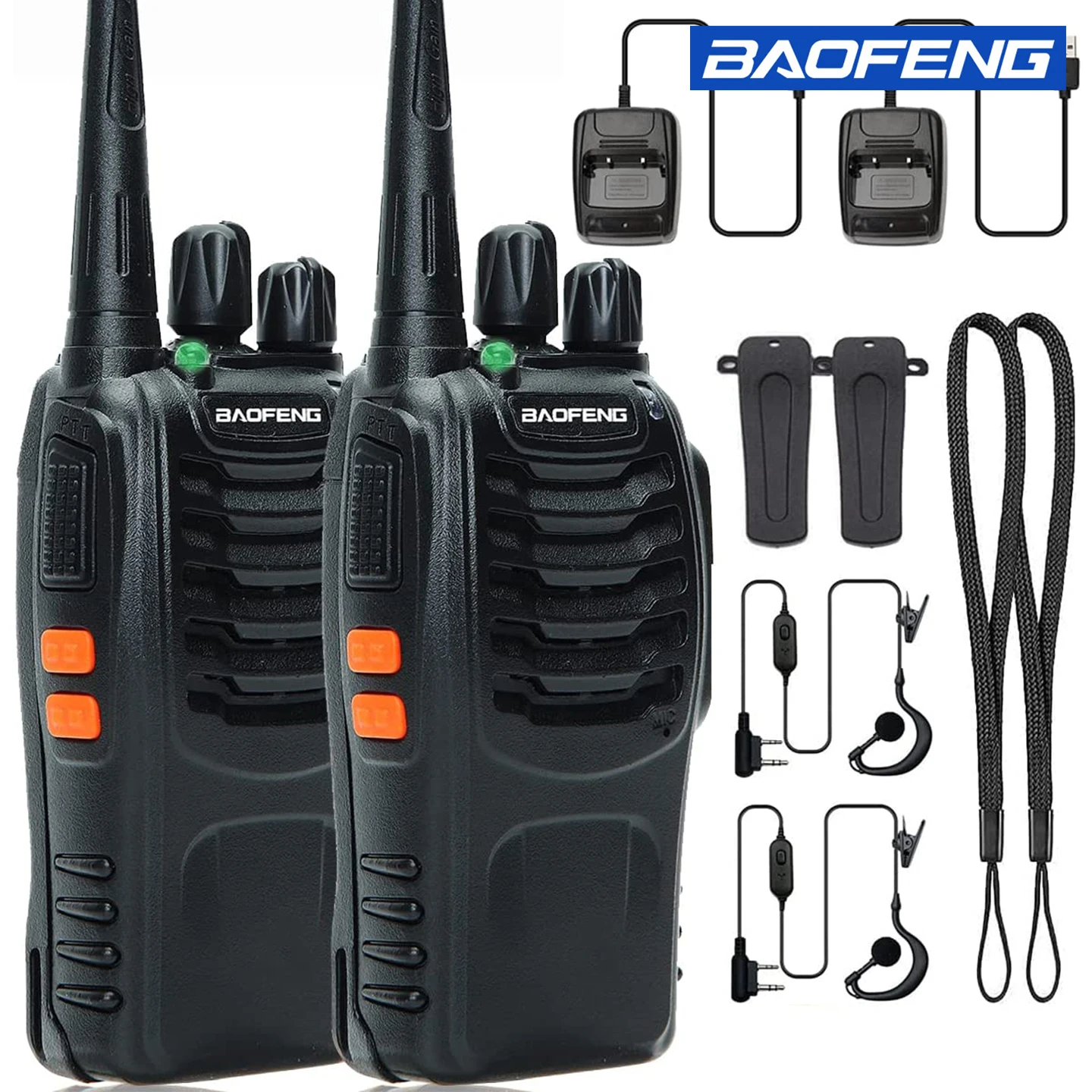 Baofeng BF-888S 워키토키 세트 – UHF, 장거리 통신, 충전식 배터리, 내구성 강한 ABS 소재, 야외 활동에 적합, 2개 팩