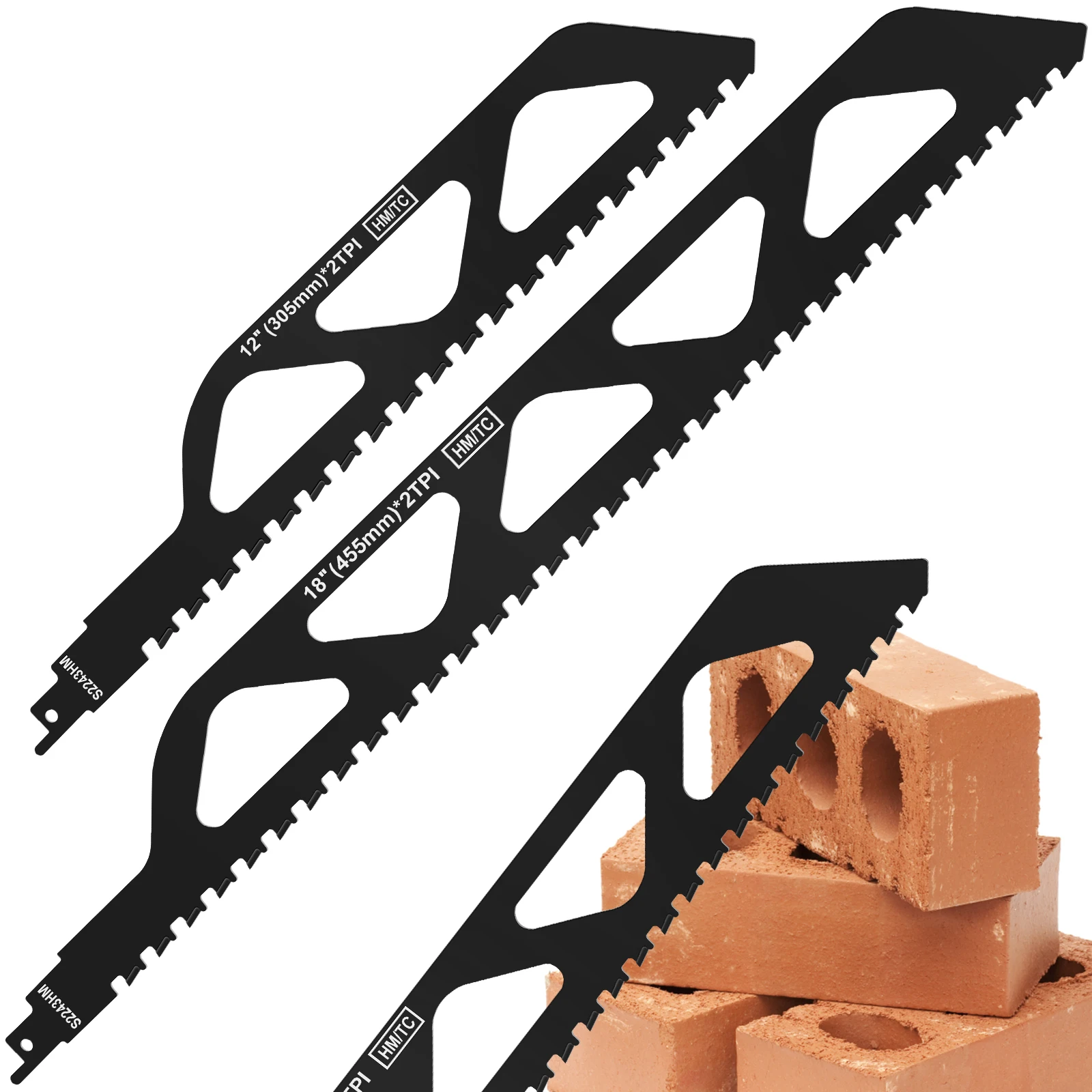 2Pcs Reciprocating Saw Blade Set 12/18inch Carbide Cutting Recip Sabre Saw Blade Demolition Masonry Saw Blade 2TPI for Drywall