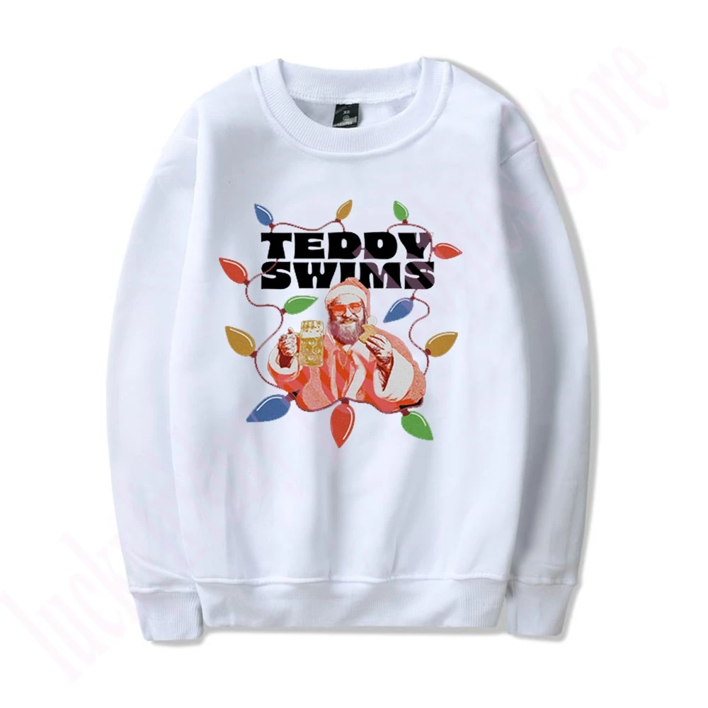 Moletom de manga comprida masculino e feminino, streetwear casual na moda, Teddy Swims Merch, pescoço TEDDY KEGSMAS