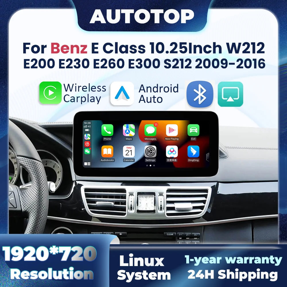 Autoradio multimédia sans fil CarPlay Android Auto, 10.25 pouces, pour Benz classe E W212 E200 E230 S212 E260 E300 2009-2016, stéréo BT