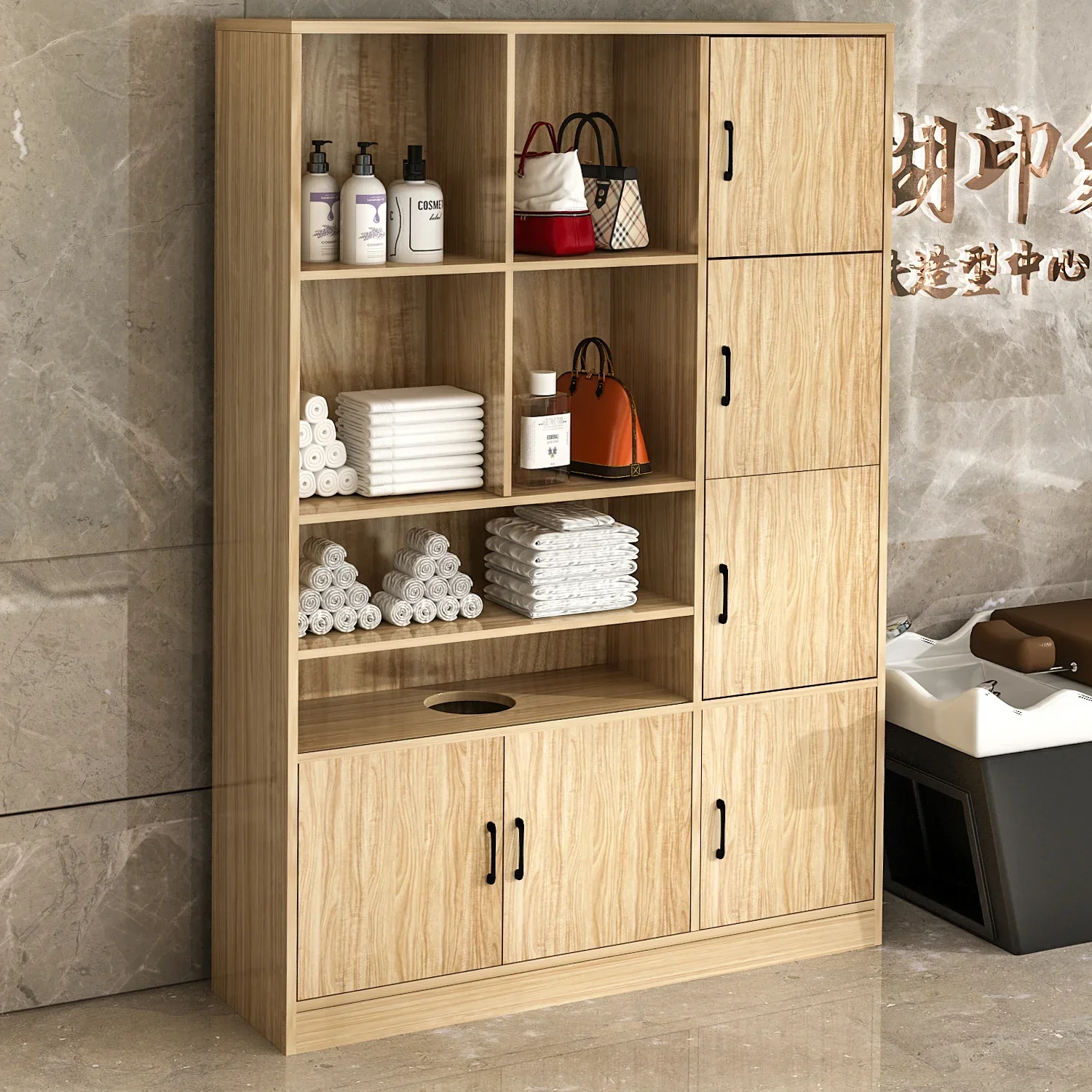 HJBarber Shop Towel Cabinet Beauty Salon Yoga Studio Locker Barber Shop Products Hair Salon Showcase
