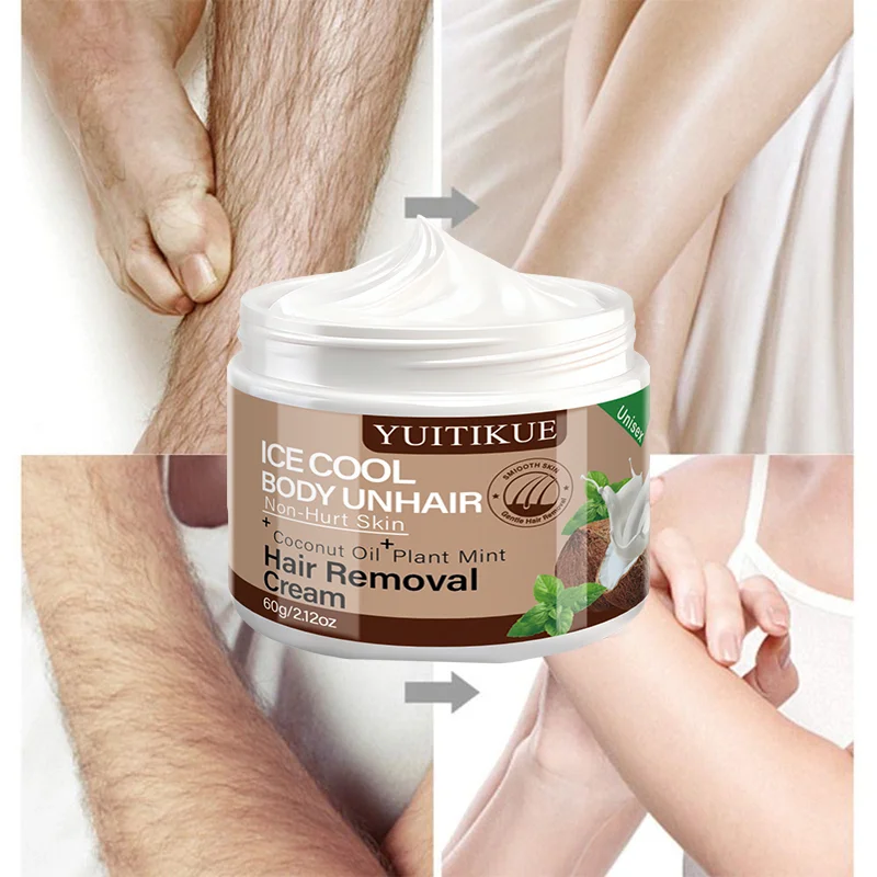 60g Unisex Ice Cool Hair Removal Cream, Coconut & Mint Extract Gentle Depilatory for Leg Arm Underarm - view 4