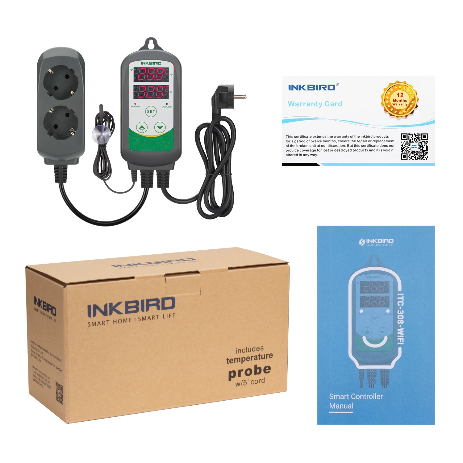 INKBIRD-controlador de temperatura para acuario, ITC-308-Wifi, termostato de salida de refrigeración y calefacción inteligente con sonda impermeable