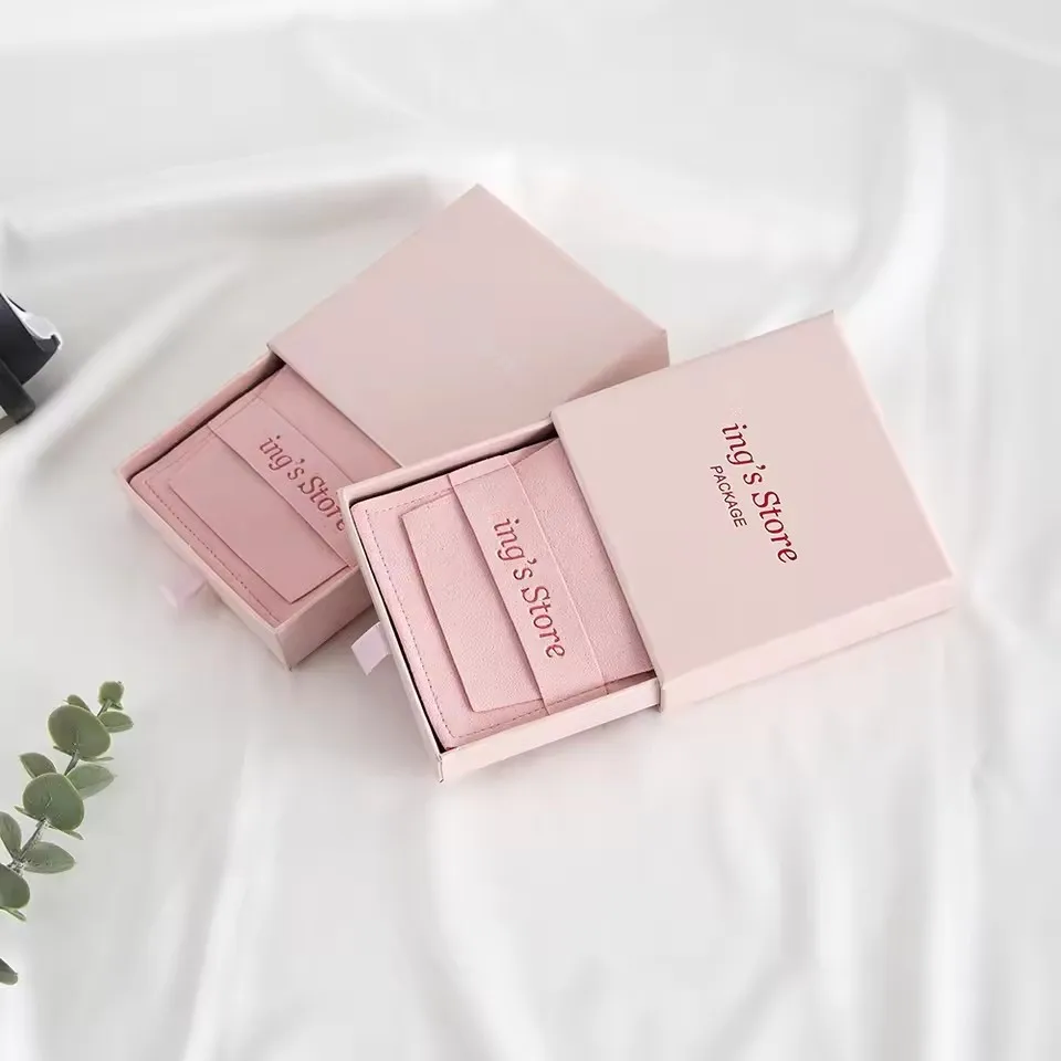

Personalized Logo 8x8cm Jewelry Bag and 9x9x2.5cm Pink Custom Drawer Paper Box Print Earring Packaging Gift Pouch Wedding Favors