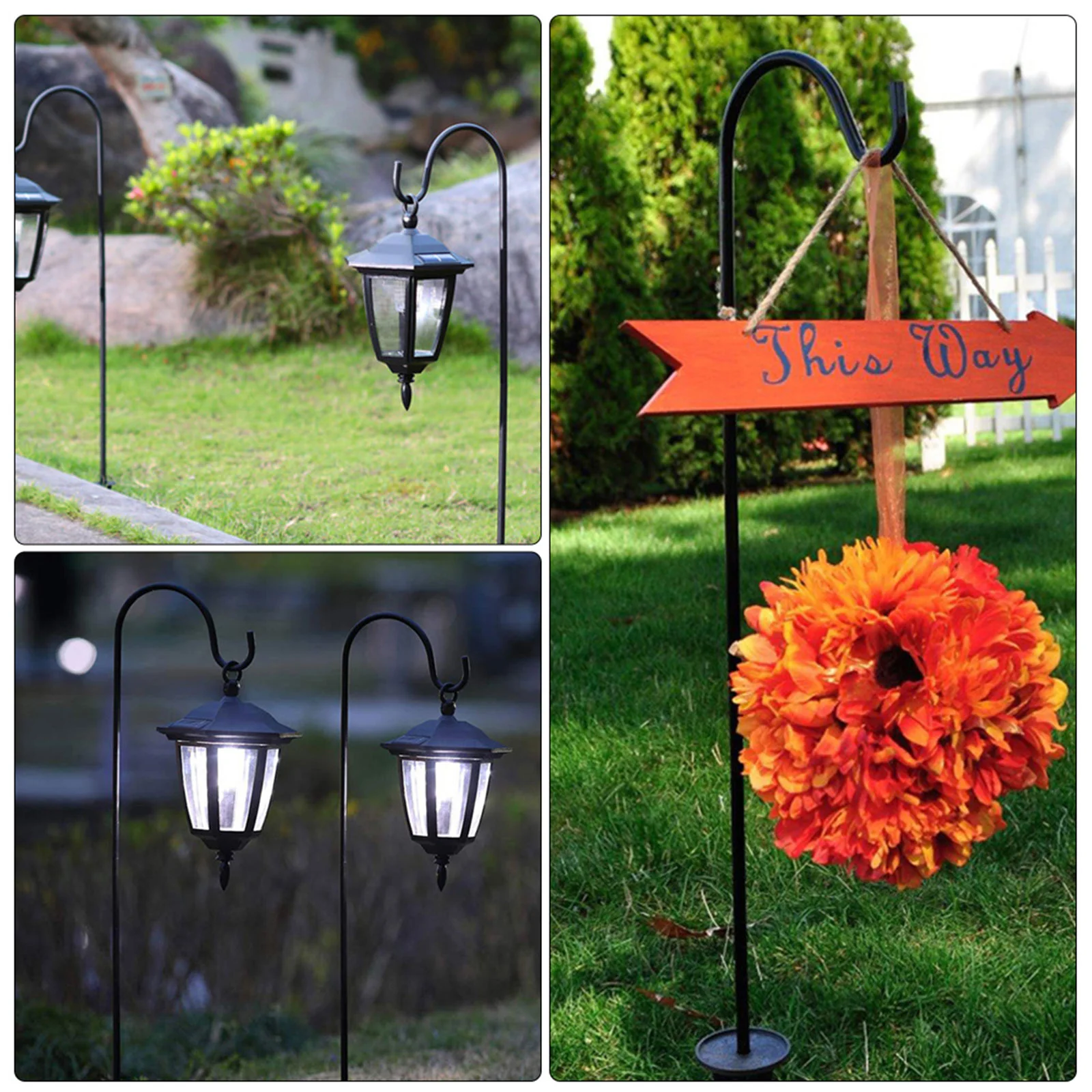 2 Pcs Garden Light Stands Iron Floor Plug Lawn Shepherds Hook for Plant Sheppards Black Outdoor