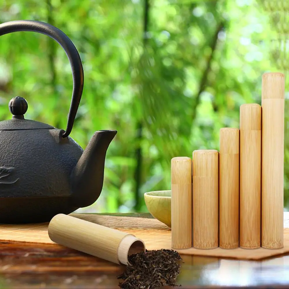 Round Tubes Bamboo Bottle Handmade With Lid Tea Canister Container Storage Box Organizer