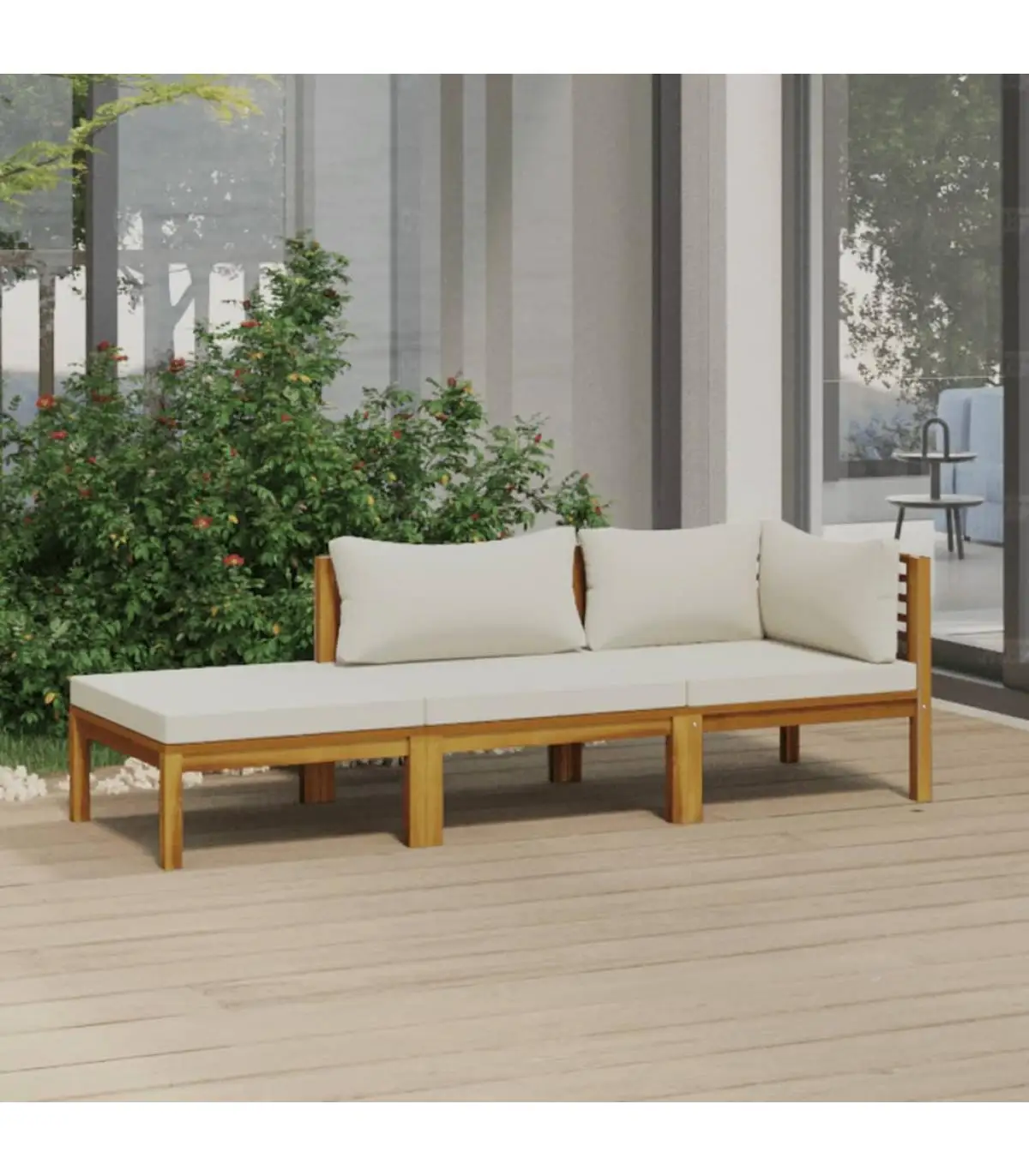 Garden sets garden furniture 3 PCs solid wood acacia cushions cream