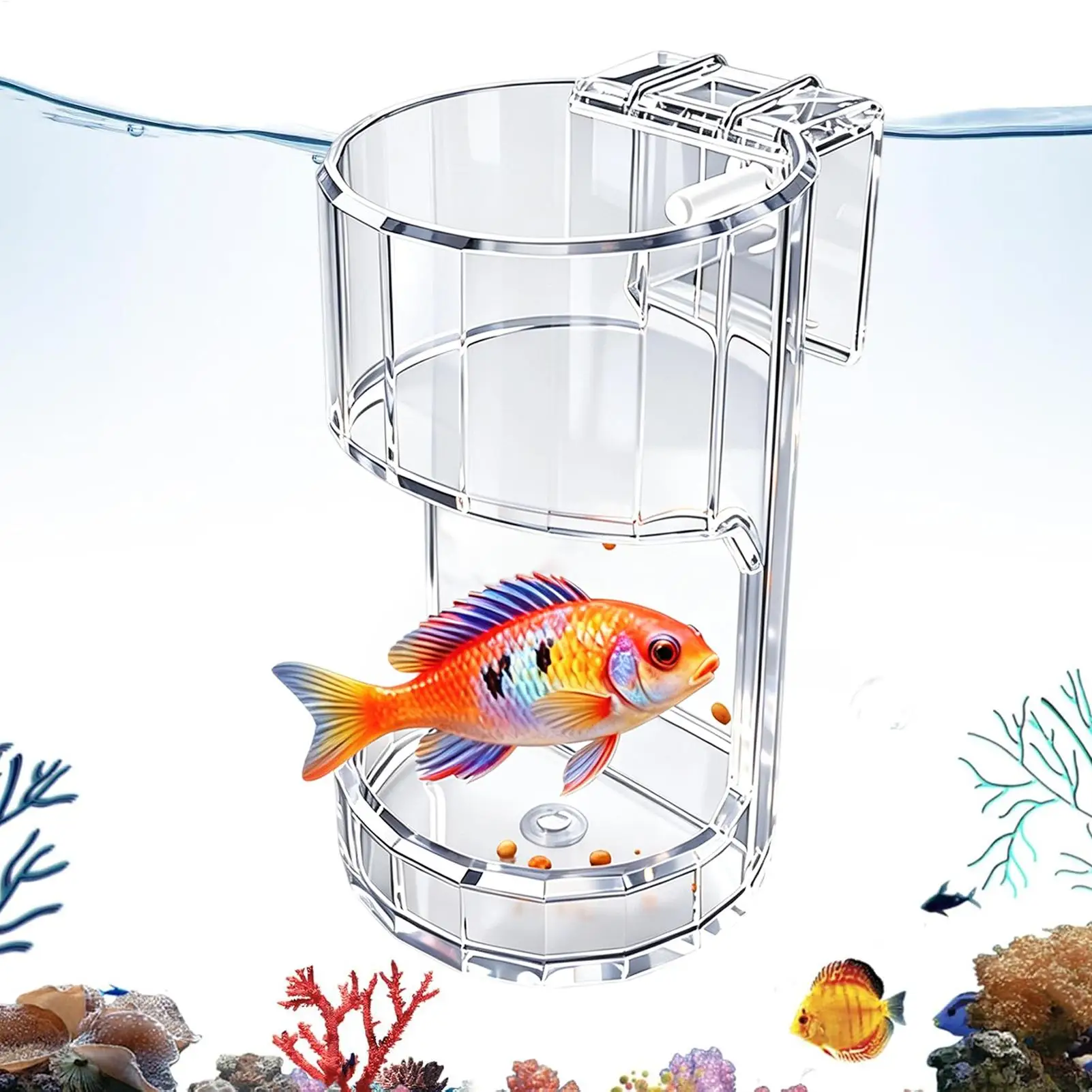 Aquarium Feeding Acrylic Fish Feeder Ring Transparent Fixed-Point Fish Feeder Tray Wall-Mounted Fish Tank Food Dispenser