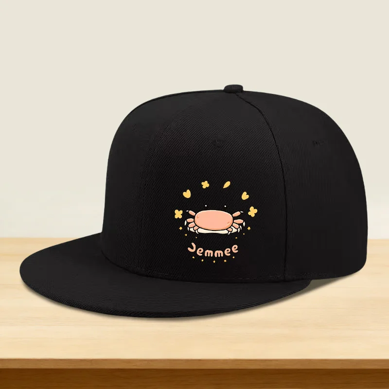 1pc Hipster Cap with Jemmee Crab Print, Flat Brim High Top, Men'S and Women'S Outdoor Style, Ideal Gift for Beach Vacation, Camp