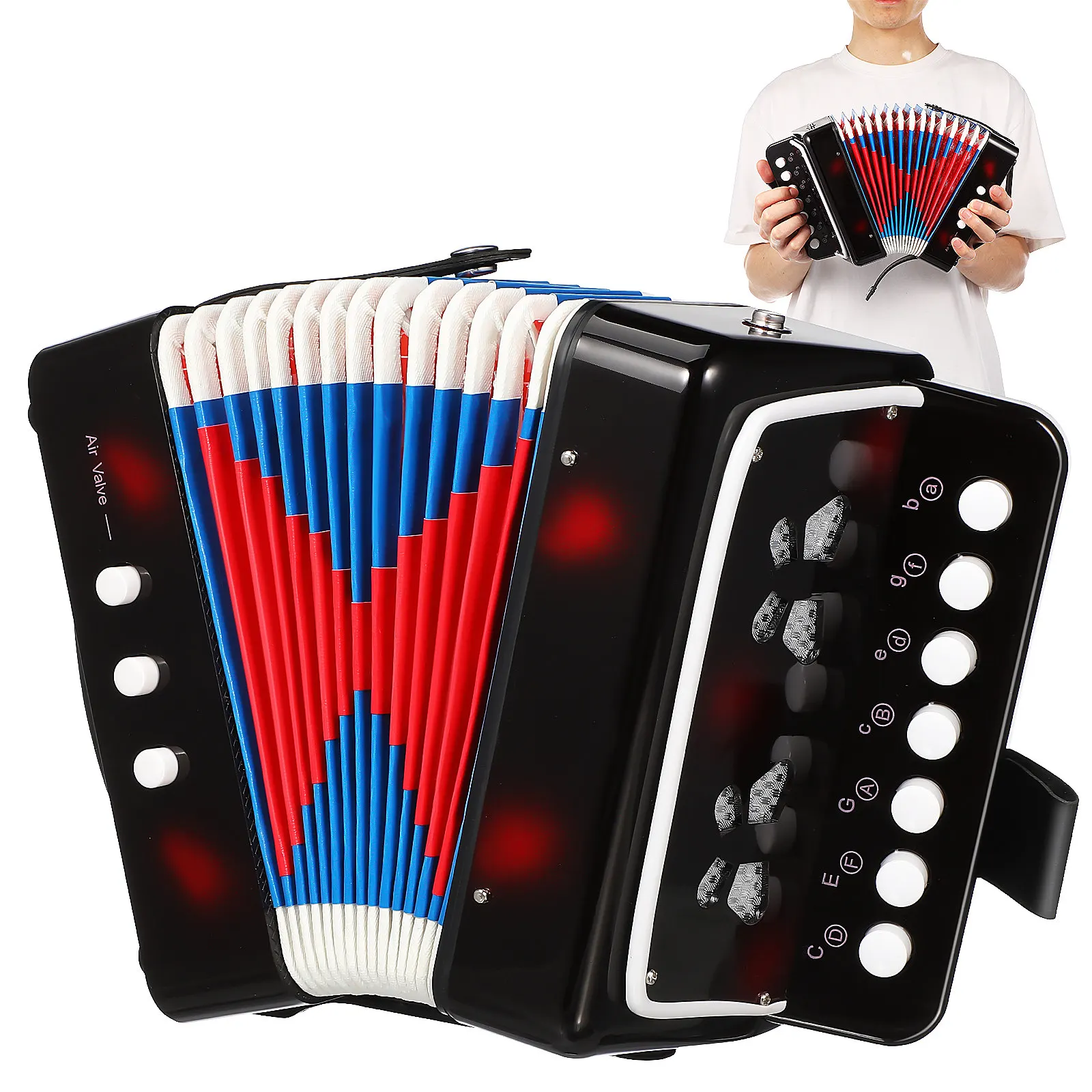 Children's Mini Accordion 10 Button Lightweight Portable Musical Instrument for Young Learners Air Valve Rhythm Control Beginner