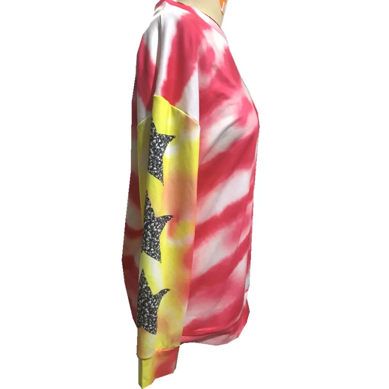Tie Dye Printing Crewneck Harajuku Sweatshirt Loose Streetwear Y2k Long Sleeve Hoodies 2024 New Women Casual Large Clothing