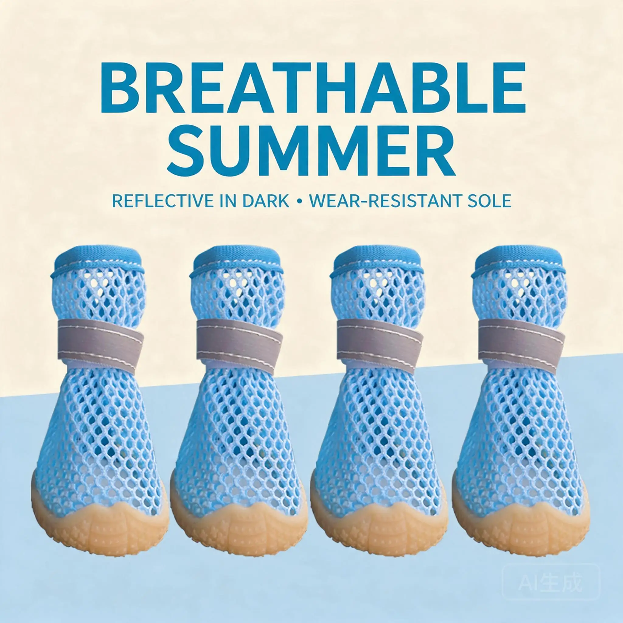 Summer Breathable Mesh Dog Shoes Non Slip Wear Resistant Soft Sole Reflective Magic Tape Pet Booties For Small Dogs Teddy Bichon