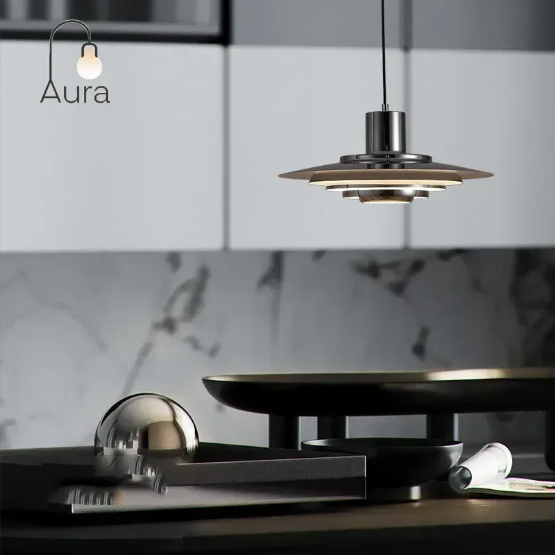 الشمال مصباح الأبيض الفضة معدن E27 بساطتها LED الثريا الفن تصميم المطبخ غرفة نوم ديكور المنزل قابل للتعديل قلادة ضوء #3