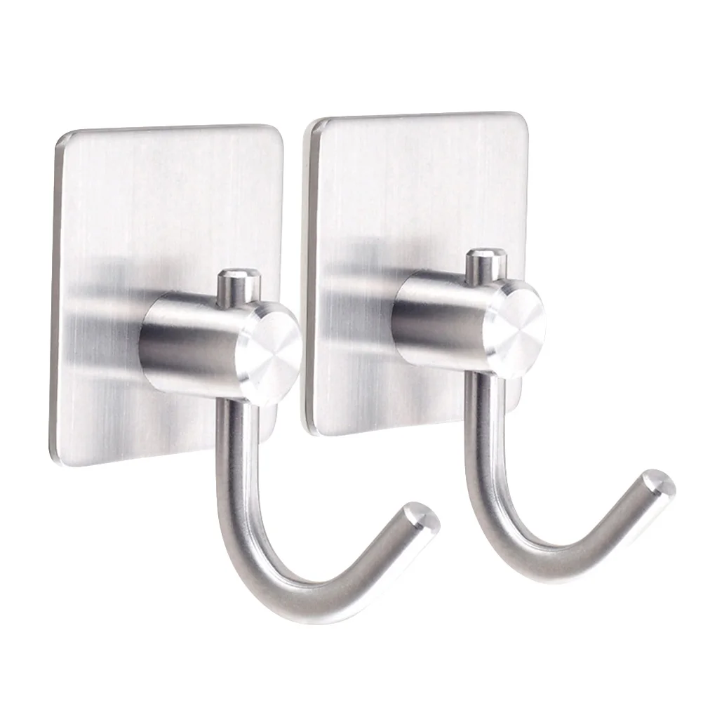 

2Pcs StainlessSteelHooks SelfAdhesive NoDrill HeavyDuty CoatHangers Durable Waterproof NonSlip