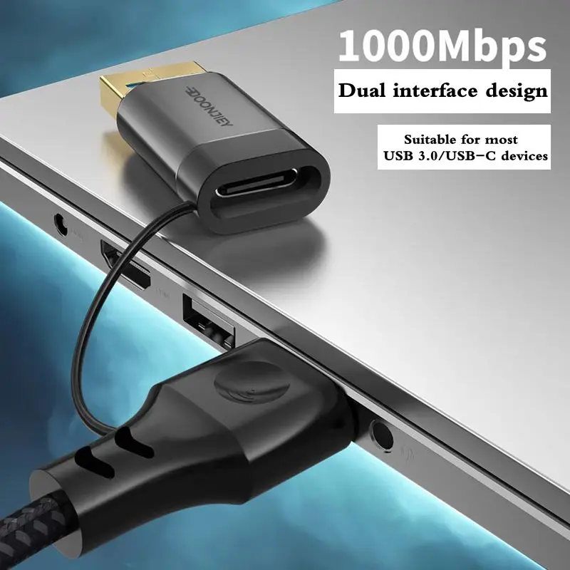 1M 2M 3M Network Card USB3.0 to RJ45 Gigabit Ethernet High-Speed Network Converter Type-C to Ethernet Port Supports MAC