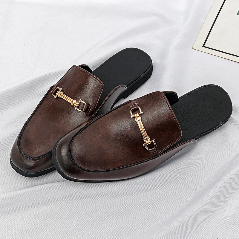 

Men Muller Shoes PU Low Heel Half Toe Comfortable Classic Fashion Men Casual Slippers Size 38-47