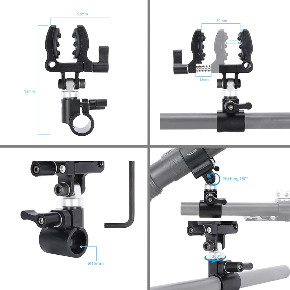 Niceyrig Shotgun Microphone Holder Clamp with 15MM Single Rod Clamp/Rail Block (18 - 30 mm)
