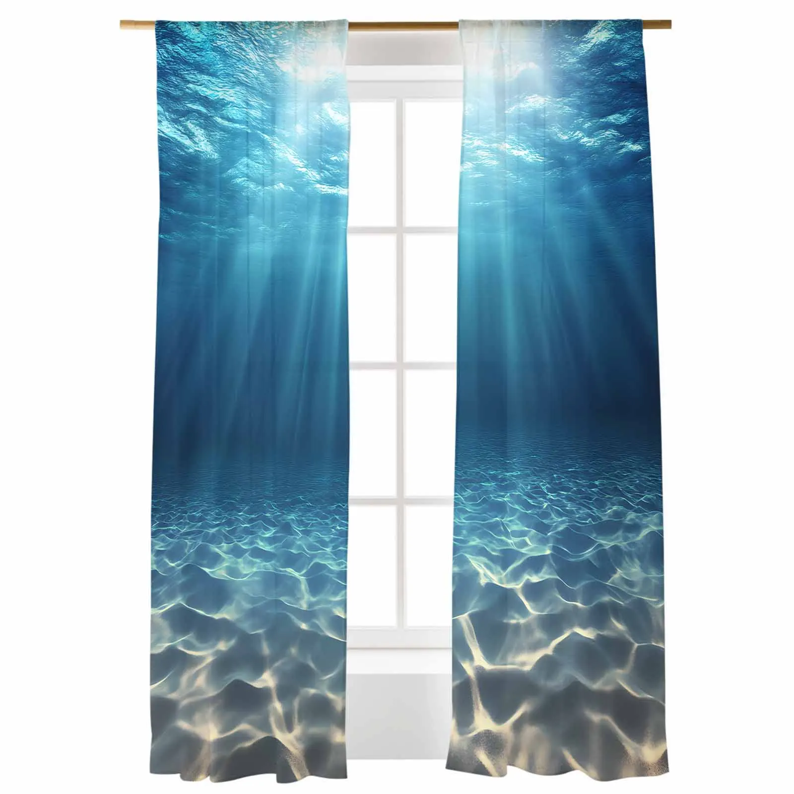 

Summer Ocean Underwater Voile Curtains Window Treatment Sheer Curtains for Bedroom Kitchen Drapes