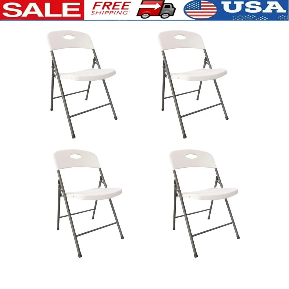 

Molded Resin Folding Chair Indoor Outdoor Use Contoured Seat Steel Frame Non-Marring Foot Caps Compact Storage 4 Pack