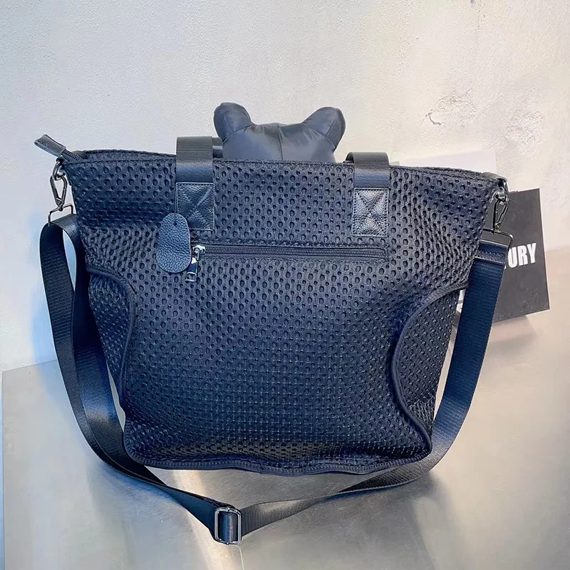 Casual shoulder bag new mesh frog doll tote bags with real leather  large capacity handbag crossbody commuter travel female bag