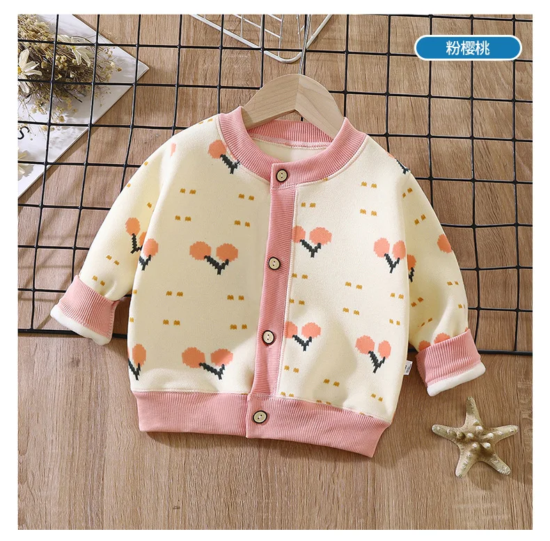 Herbst-Winter-Strickjacke für Jungen und Mädchen, verdickt, warm, mit Muster, weiches und bequemes Innenfutter, Kinderjacke, dehnbarer Pullover für Babys und Kinder. – Detail 9