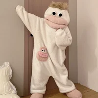 Cartoon Big Mouth Monster Cute Funny Onesie Pajamas Thickened Coral Fleece Homewear For Couples Men Women Autumn Winter Pajamas - Image 5