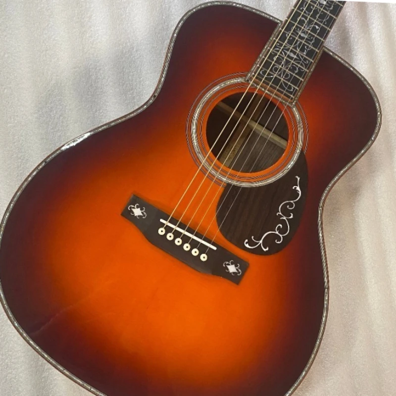 Vintage Sunburst Colour OM45 Orchestra Model Acoustic Guitar Ornate Vine Neck Inlay Wood Guitar For Fingerstyle Free Delivery