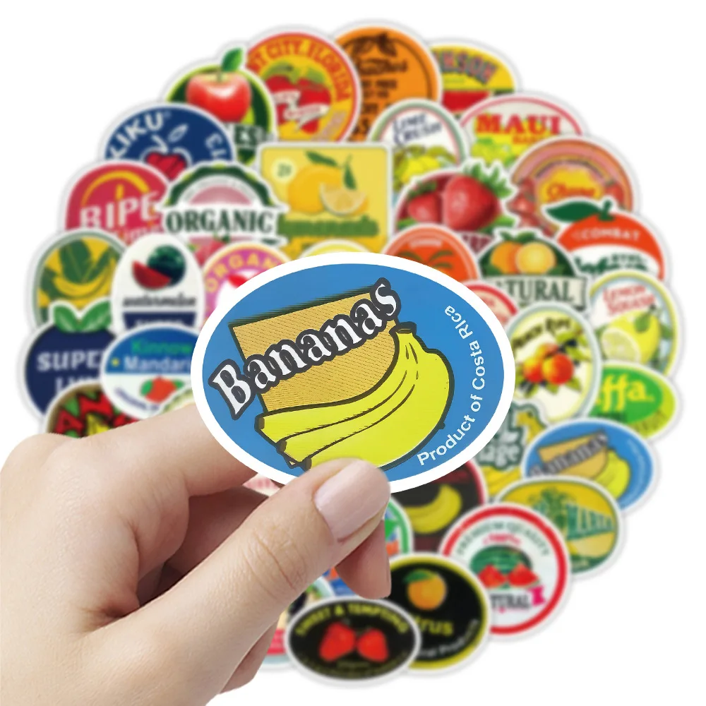 สติกเกอร์กันน้ำลายการ์ตูนผลไม้และตัวอักษรสีสันสดใส 50/100 ชิ้น สำหรับโทรศัพท์ รถยนต์ สเก็ตบอร์ด หมวกกันน็อค กล่องเครื่องเขียน ที่ใส่ปากกา