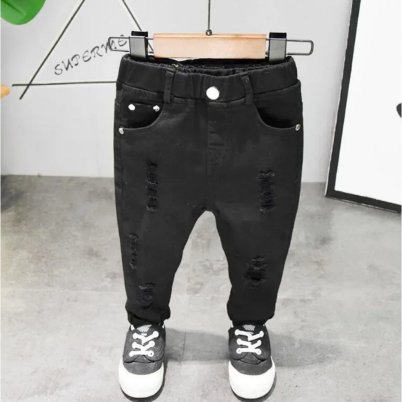 

Girls Ripped Pants 2-8Years New Children's Spring Autumn White and Black Casual Kids Straight Pants Boys Fashion Pants