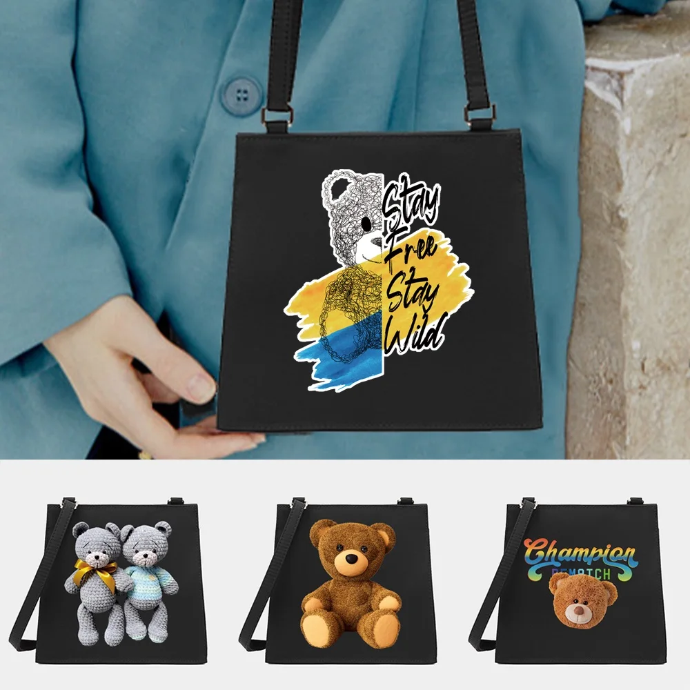 

Square Pack Adjustable Shoulder Strap Bear Pattern Printing Series Multifunctional Daily Commuting Women Square Storage Bag