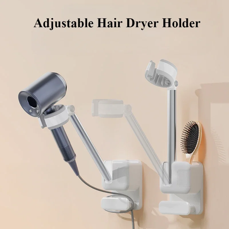 

Eary Adjustable Hair Dryer Holder In Bathroom Multifunctional Wall Mounted Hair Dryer Storage Rack Bathroom Organizer Free Hands