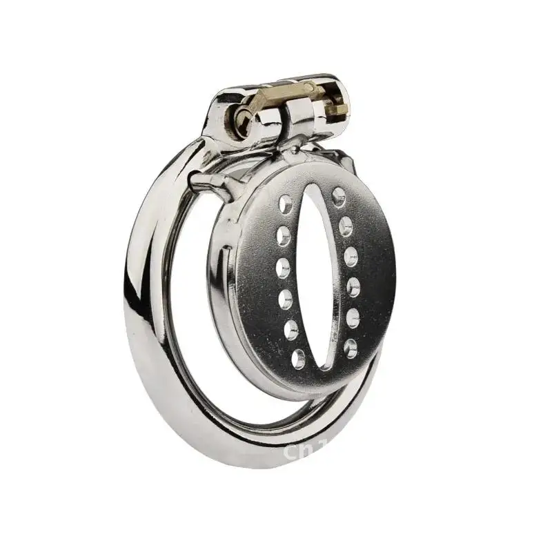 Flat Chastity Lock Stainless Steel Male Erotic Round Hole SM Bondage Sex Hypocrite CB Abstinence Toys18+ Hollow Penis Cage Adult