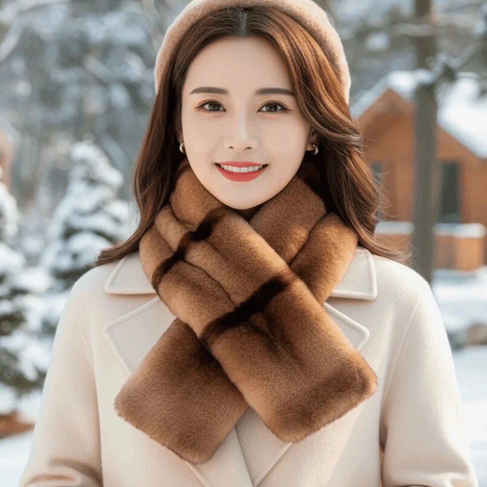 Warm Tippet Thick Plush Cross Scarf Thermal Soft Faux Fur Collar Washable Skin-friendly Fluffy Muffler Skiing Resort