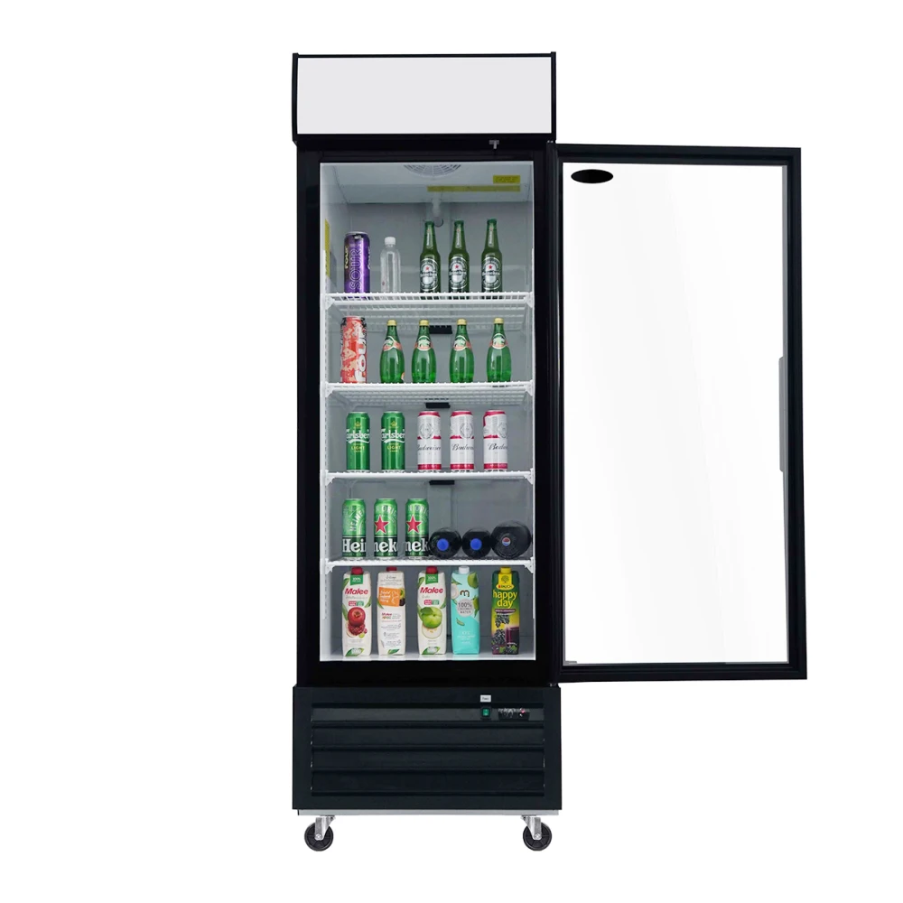 

Glass Door Merchandiser Refrigerator 19.3 Cu.ft Swing Door Commercial Display Refrigerators Merchandising Refrigeration with LED Top Panel