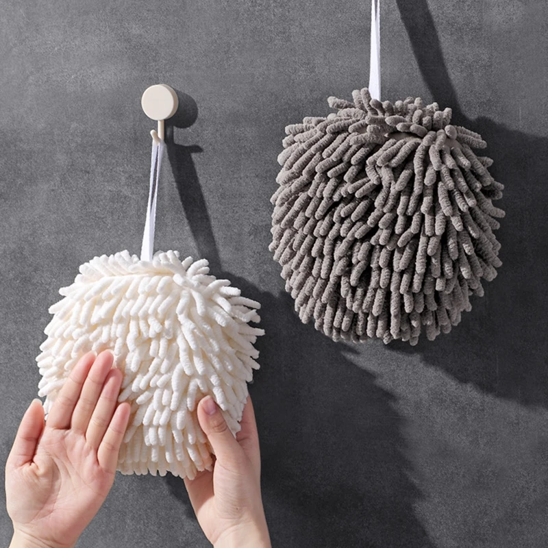 Kitchen Bathroom Chenille Hand Towels Hand Towel Ball with Hanging Loops Quick Dry Soft Absorbent Microfiber Towels Kitchen Tool