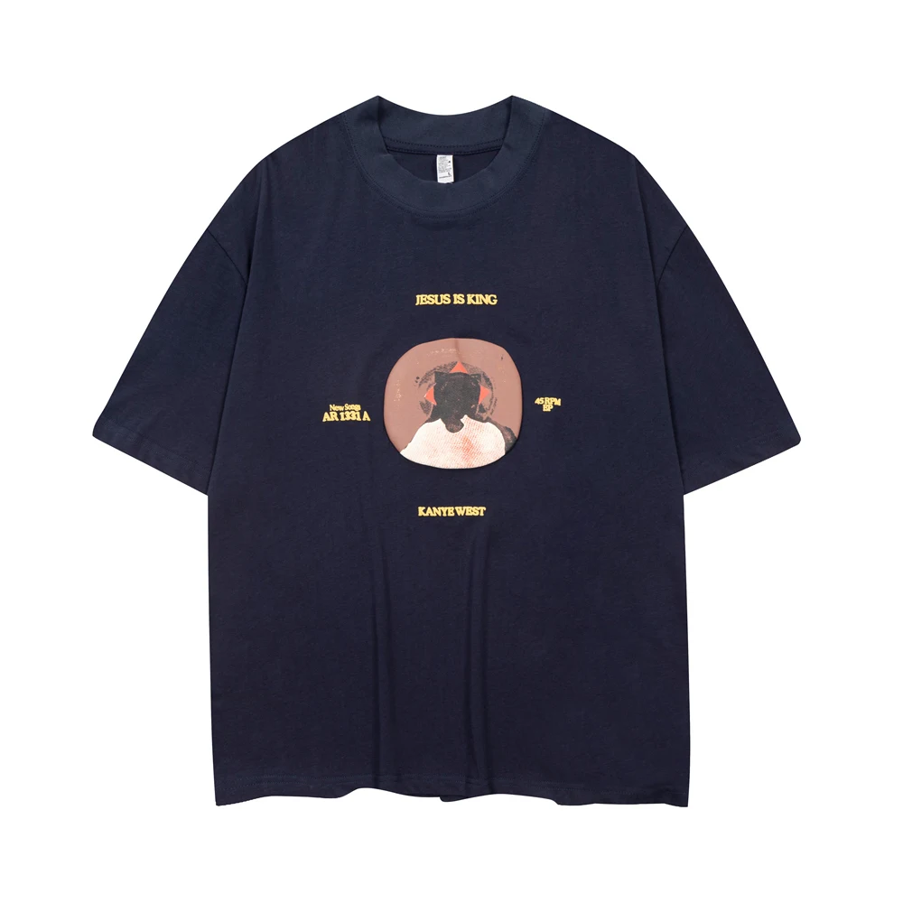 Frog Drift Fashion Streetwear Kanye West Loose Oversized Jesus Is King Summer Navy Tee Tops t shirt For Men