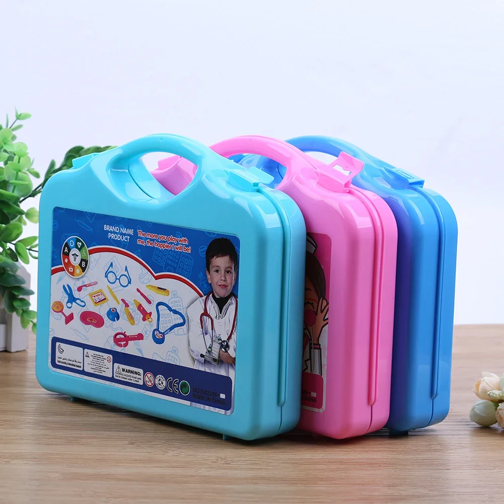 Mala de plástico portátil brinquedo médico, Doutor Aprendizagem Brinquedos Educativos, Equipamento Experimental Científico para Menino e Menina, Presente, 15Pcs