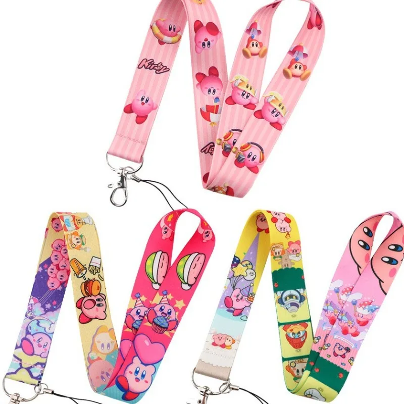 Hot Cute Kirby Lanyard Colorful Print Neck Strap for Phone ID Badge Keychain Kawaii Anime Kirby Phone Lanyard Holder Gifts