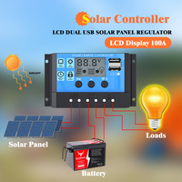 Solar Charge Controller 12V 24V 100A/60A/50A/40A/30A/20A/10A Auto LCD Dual USB StreetLamp Charging  Camping  Home  RV Grassland