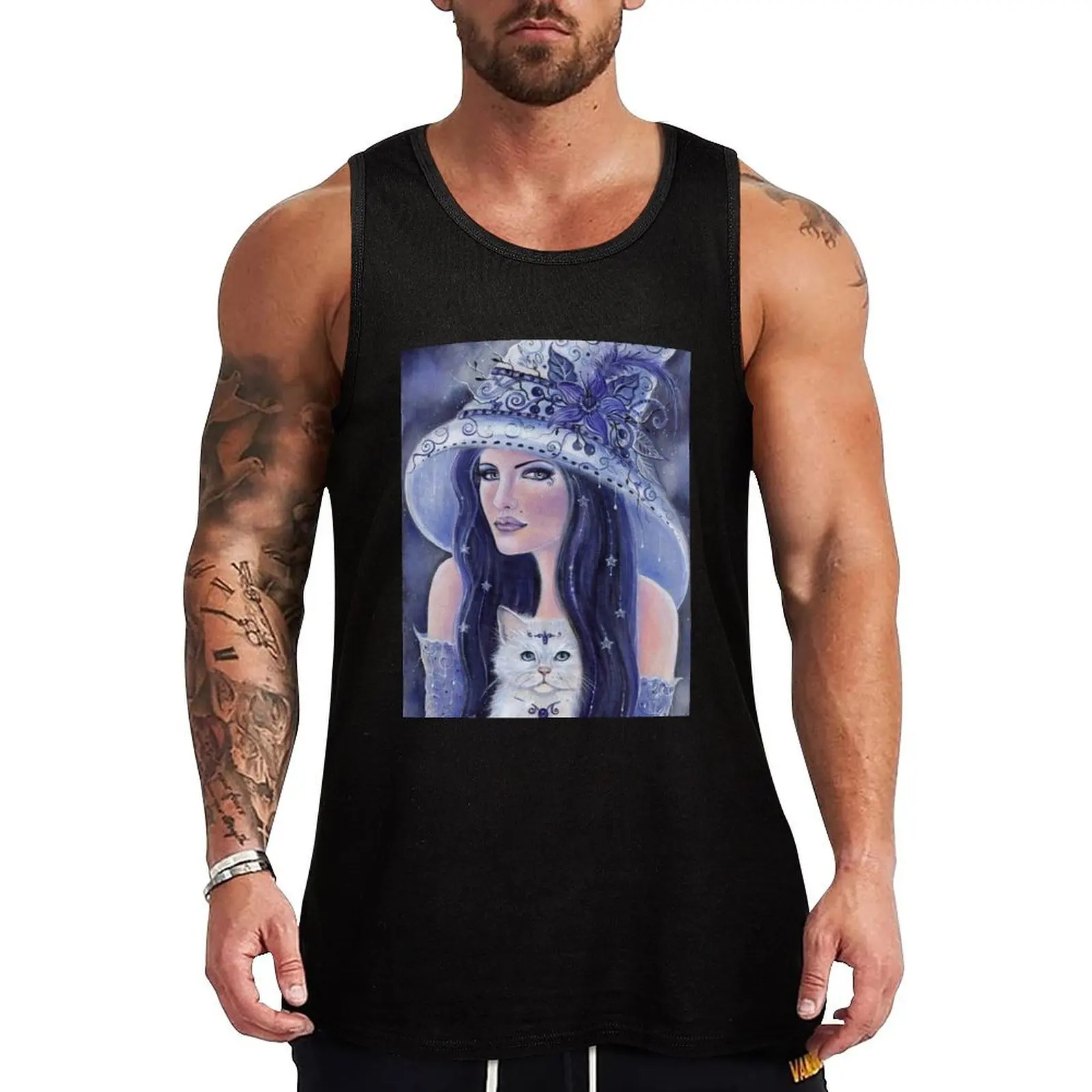 Lilura lavender witch with kitty by Renee L Lavoie Tank Top gym clothes man fitness Men's gym t-shirt Men's sleeveless