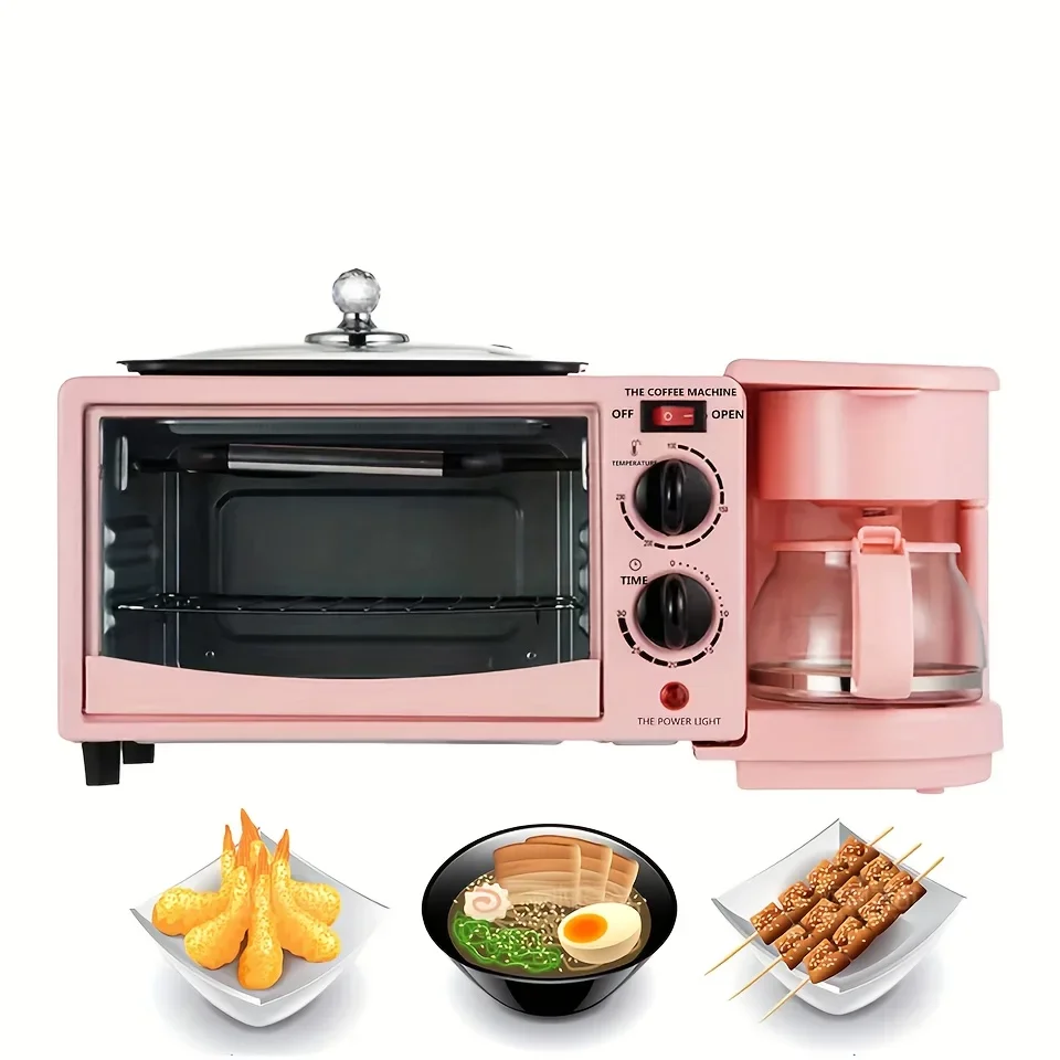600ml Drip Coffee Machine,Non Stick Pan Fry Pan,Can Fry Grill Steak，3-in-1 Breakfast Maker Home Mini Electric Oven Bread Maker