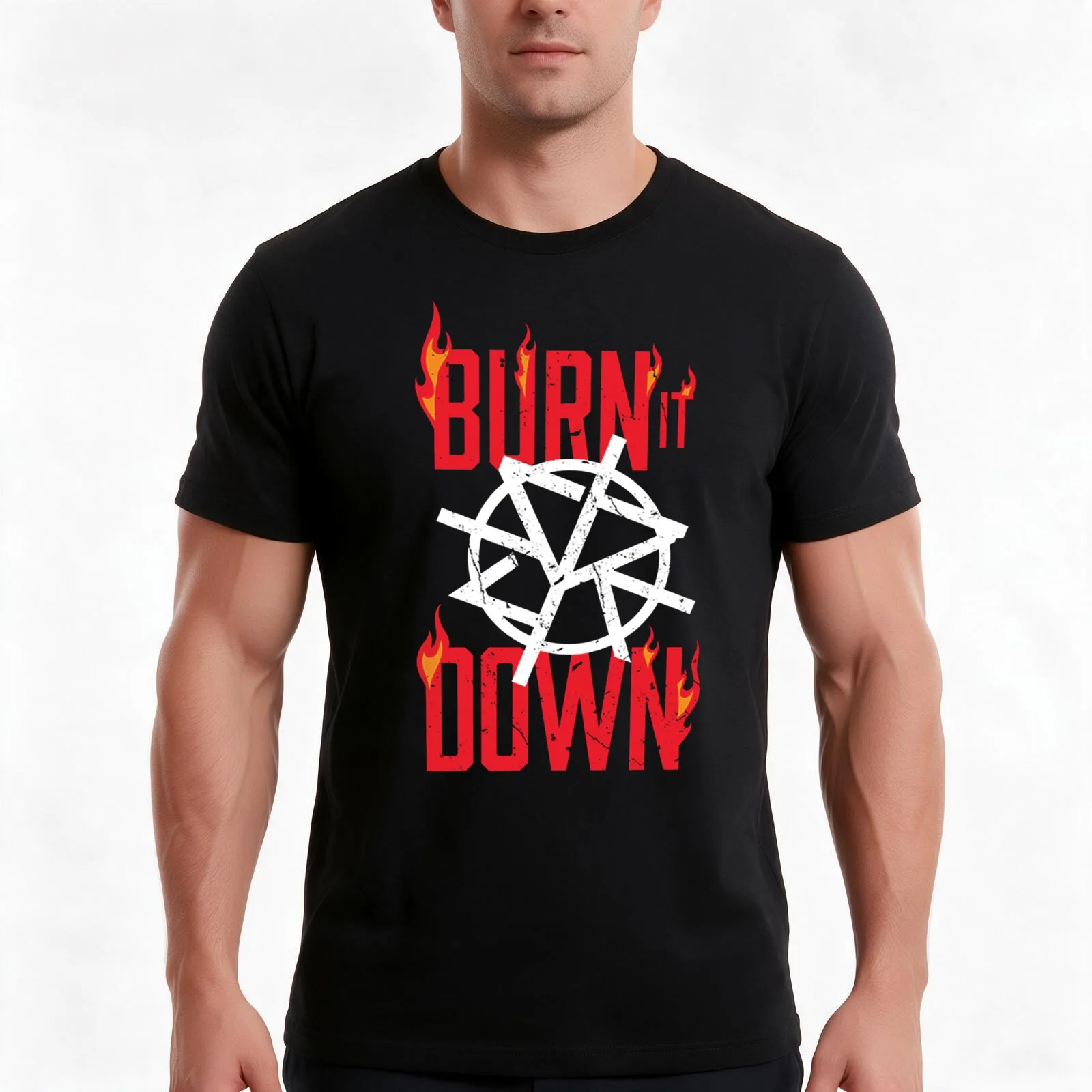 Seth Rollins Burn It Down T-Shirt, Summer Casual Cotton Tee, Oversized Streetwear Tops, Vintage Graphic Print, Unisex Men Women