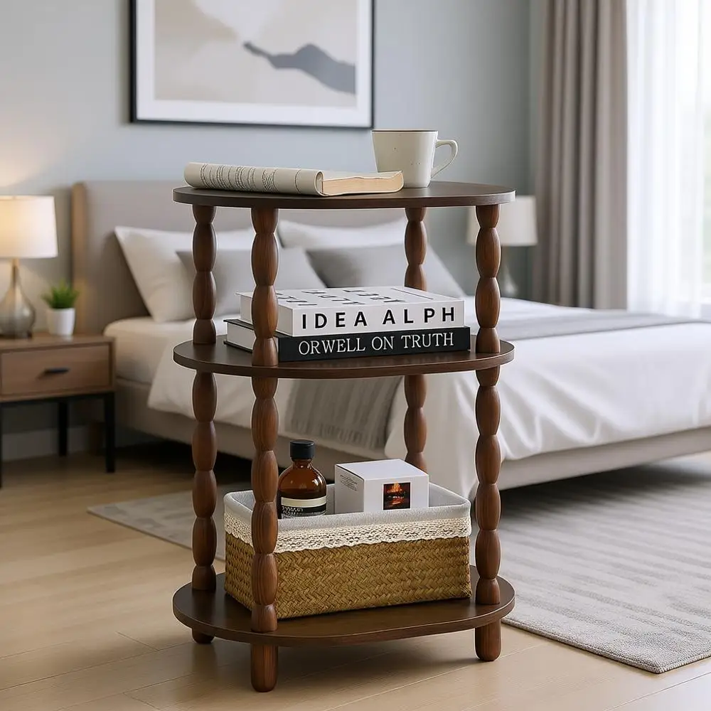 

Трехуровневый овальный приставной столик, цвет рустик-коричневый, подходит для гостиной или спальни