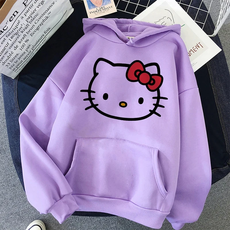 Women\'s Hoodies & Sweatshirts New Arrivals Vintage Harajuku Hello Kitty Sweatshirts Japanese Fashion Pullovers Winter Warm Outer