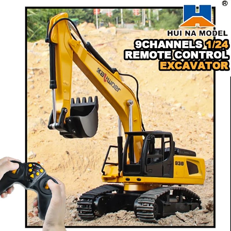 

Huina Rc Excavator 1/24 9Ch Remote Control Cars Trucks Model Car Toy Alloy Plastic Simulation Construction Vehicle for Boys Kid