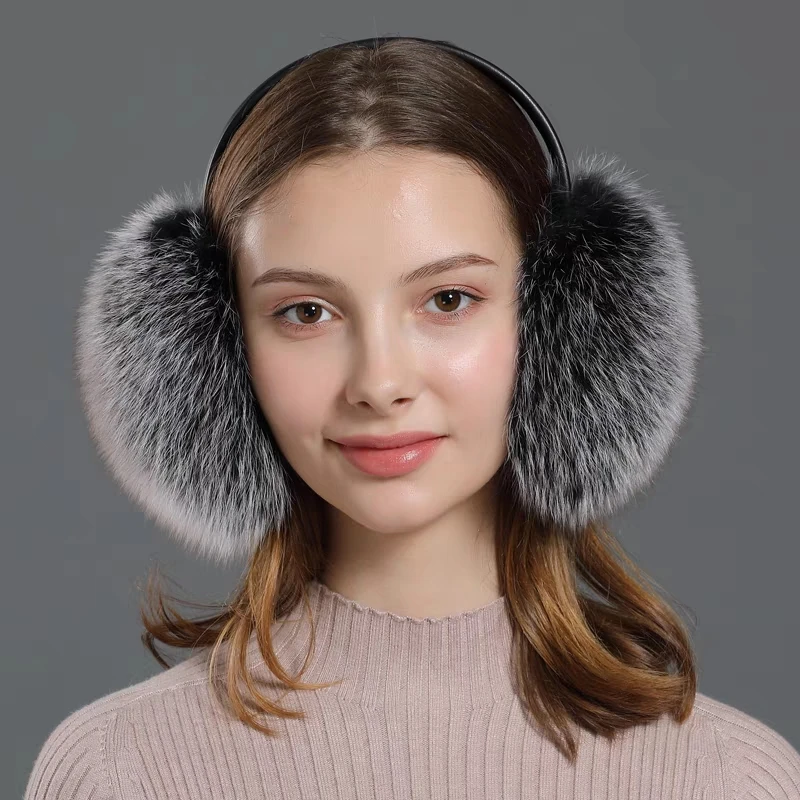 Winter Outdoor Warm Fluffy Outfits Real Fox Fur Earmuffs CX-A-73C