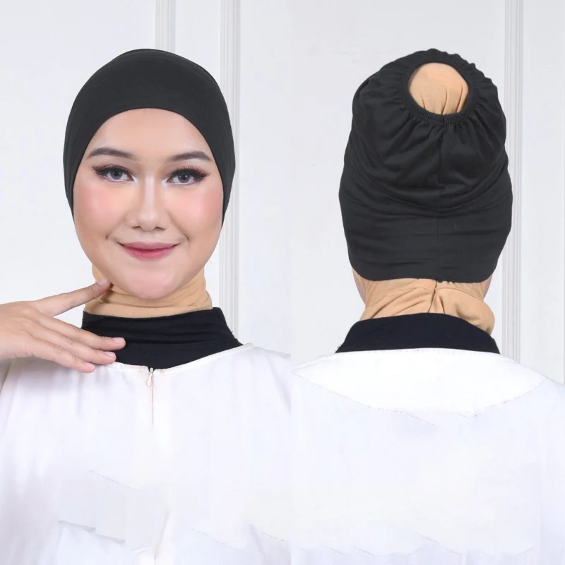 2 PC Newest Women Silk Cotton Elastic Tube Cap Muslim Solid Color Hat Arab Hat Brimless Hat Soft Comfortable Hijab Undercap